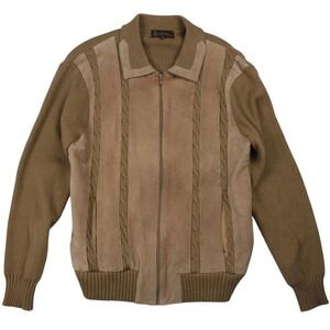 Buffums California Suede Knit Zip Sweater Jacket Mens Medium Brown Tan Vintage